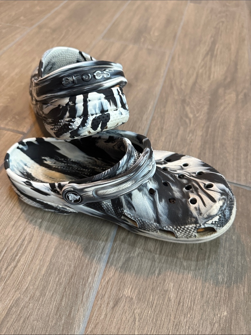 CROCS Kids Marbled Black & White Clog Sandals